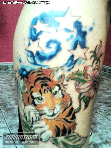 Tattoo photo Tigers, Flowers, Stars