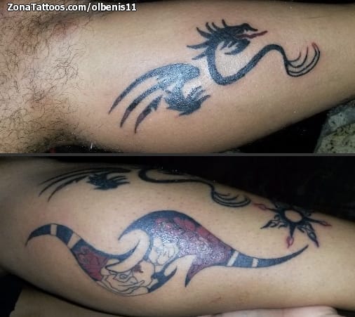 Foto de tatuaje Dragones, Tribales, Pierna