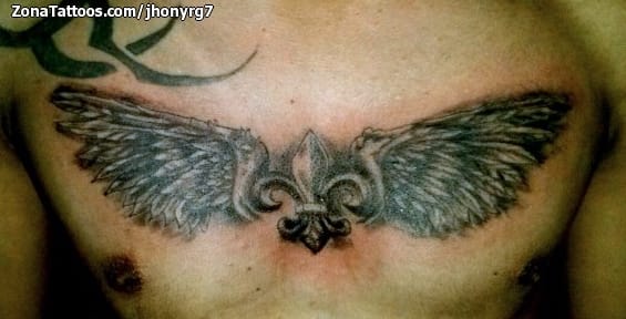 Tattoo photo Wings, Chest, Fleur de lis