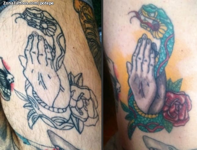 Tattoo photo Prayers, Hands, Snakes