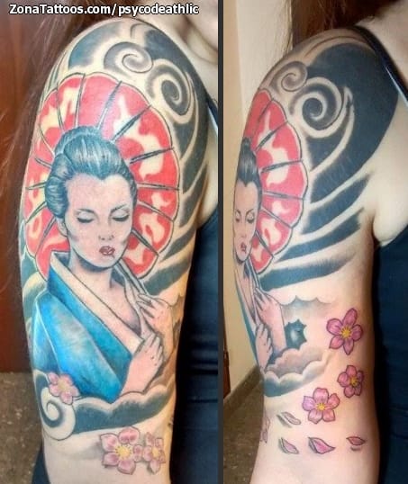 Tattoo photo Geisha, Asian, Clouds