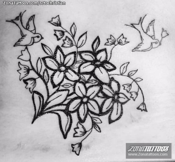 Tattoo photo Flowers, Swallows, Birds