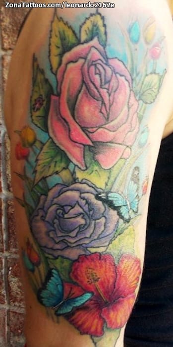 Tattoo photo Flowers, Roses, Butterflies