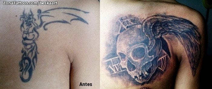 Tattoo photo Skulls, Wings, Cover Up