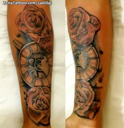 Tattoo photo Roses, Clocks, Flowers