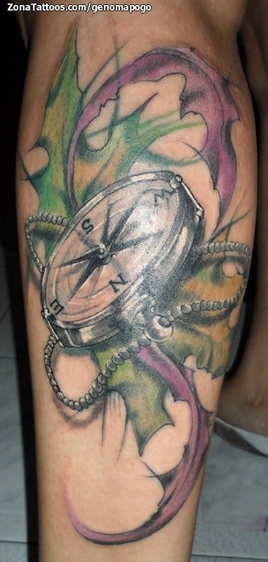 Tattoo photo Compasses, Leaves