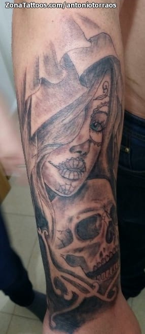 Foto de tatuaje Catrinas, Calaveras, Antebrazo