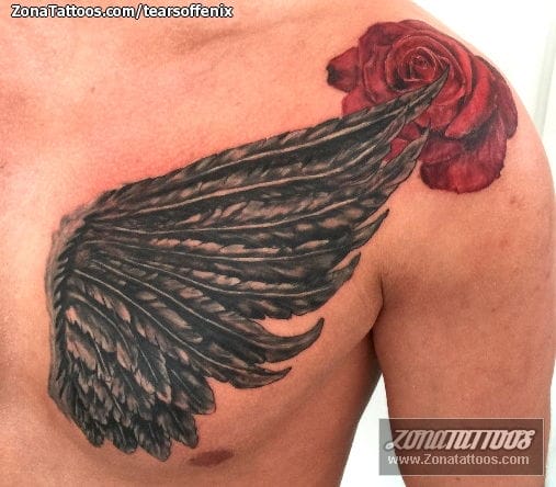 Tattoo photo Wings, Roses, Chest
