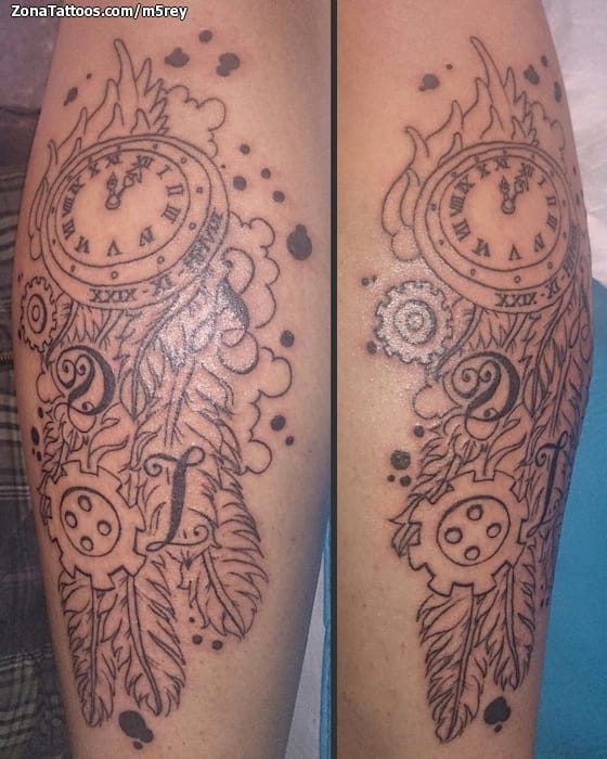 Foto de tatuaje Relojes, Plumas, Engranajes