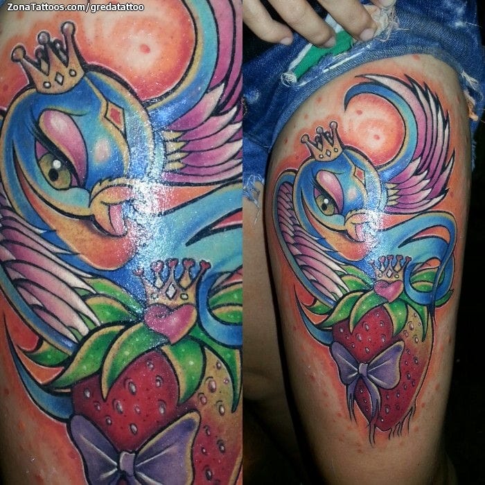 Tattoo photo Swallows, Birds, Strawberries