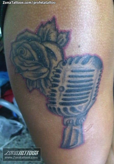 Tattoo photo Microphones, Roses, Flowers