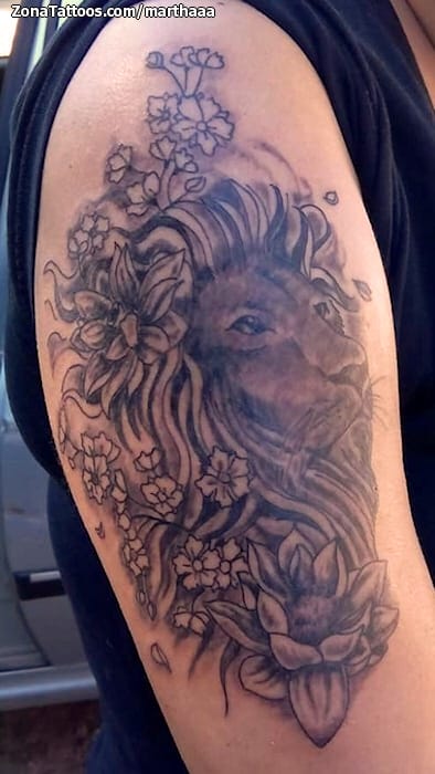 Foto de tatuaje Leones, Animales, Flores