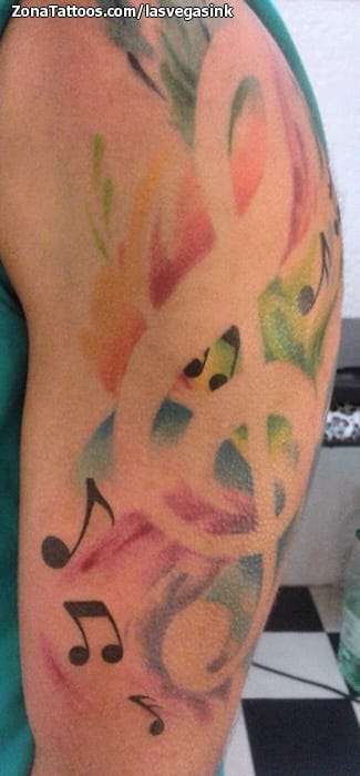 Tattoo photo Musical notes, Watercolor, Arm