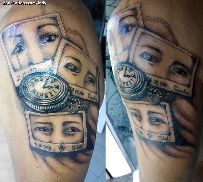 Foto de tatuaje Retratos, Relojes, Rostros