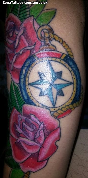 Tattoo Of Roses Flowers Compasses