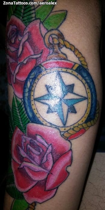 Tattoo photo Roses, Flowers, Compasses