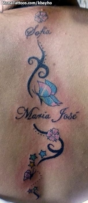 Foto de tatuaje Nombres, Espalda, Tribales