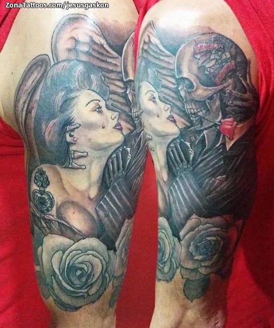 Tattoo photo Angels, Skeletons, Roses