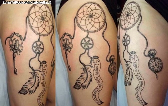 Tattoo photo Dreamcatcher, Keys, Clocks