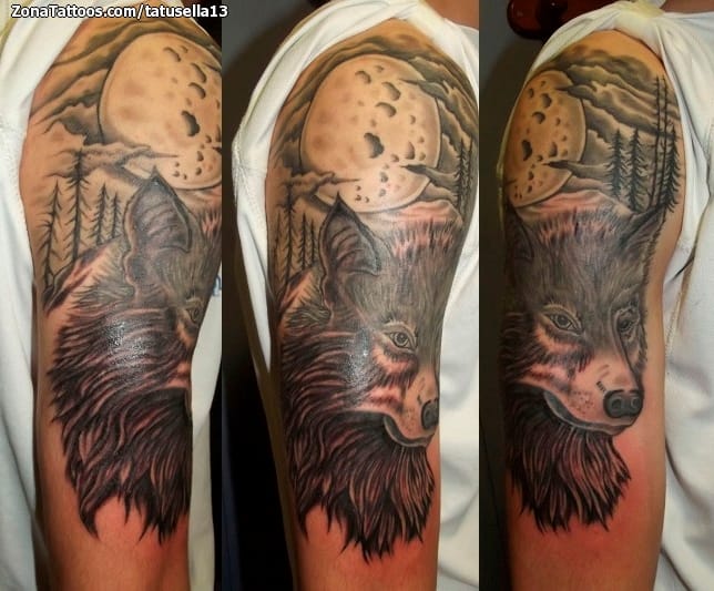 Foto de tatuaje Lobos, Lunas, Brazo