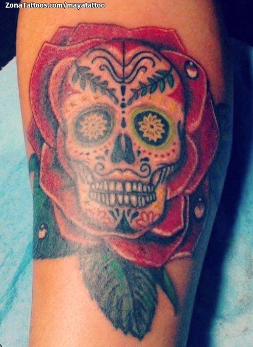 Foto de tatuaje Sugar Skull, Rosas, Flores