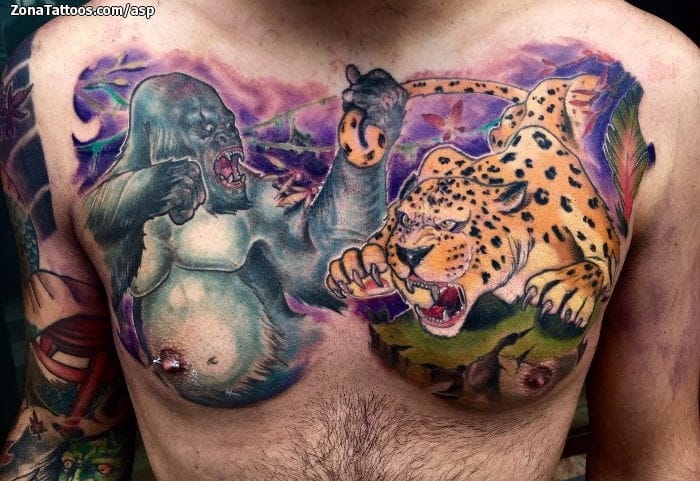 Foto de tatuaje Animales, Gorilas, Leopardos