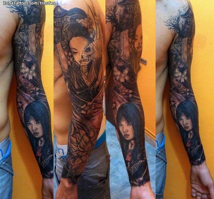 Foto de tatuaje Geishas, Pagodas, Lotos