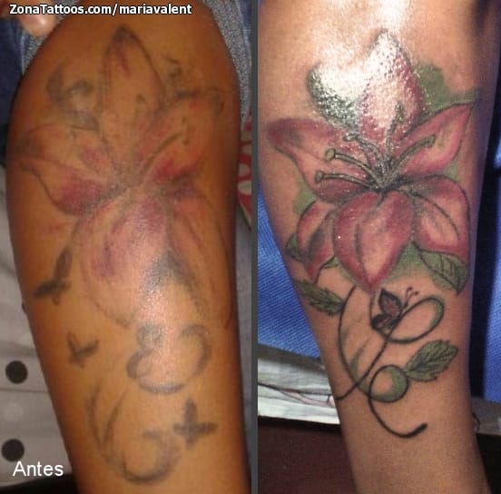 Foto de tatuaje Flores, Pierna