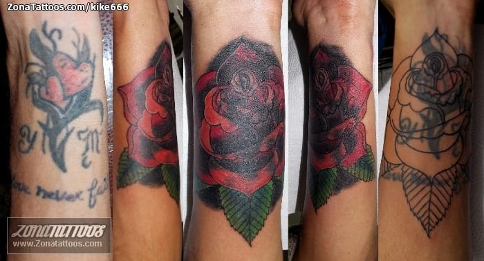 Tattoo photo Roses, Old School, Leaves