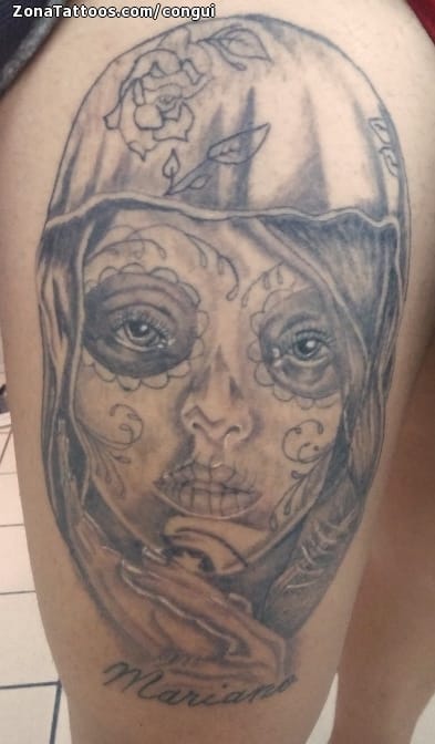 Foto de tatuaje Catrinas, Muslo, Pierna