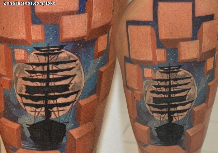 Tattoo photo Surrealism, Boats, Moons