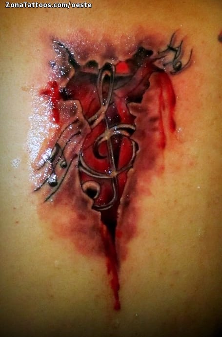 Foto de tatuaje Notas Musicales, Sangre, Grietas