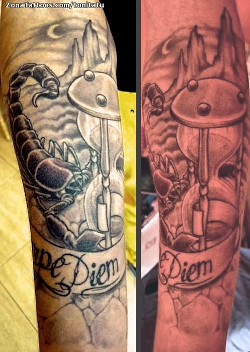 Tattoo photo Scorpions, Hourglass, Insects