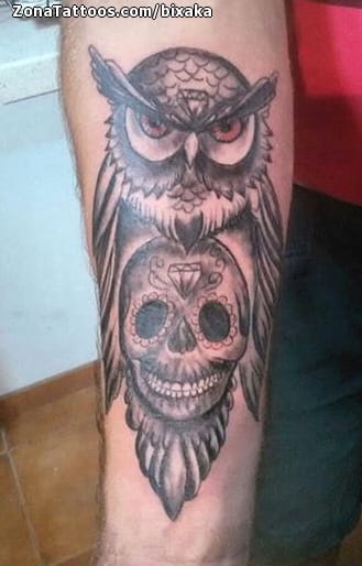 Tattoo photo Owls, Sugar Skull, Birds