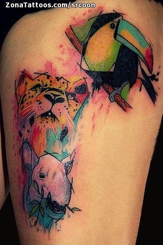 Tattoo photo Toucans, Leopards, Tapirs