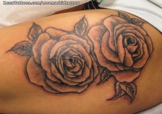 Tatuaje de Rosas, Flores, Muslo