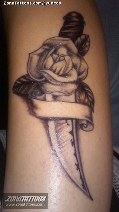 Tattoo photo Daggers, Roses, Flowers