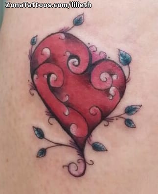 Foto de tatuaje Corazones, Hojas