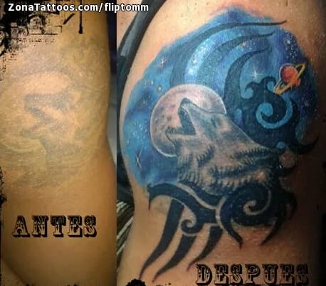 Foto de tatuaje Lobos, Tribales, Astronomía