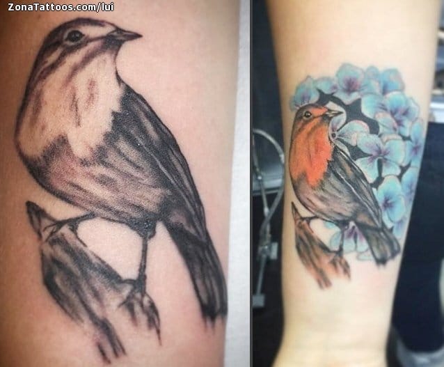 Foto de tatuaje Aves, Animales, Flores