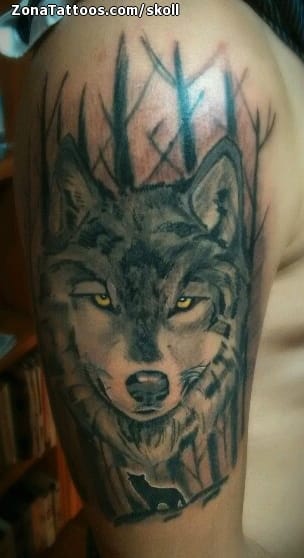 Foto de tatuaje Lobos, Animales, Árboles