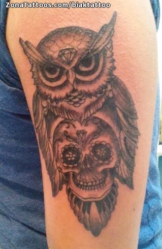 Tattoo photo Owls, Sugar Skull, Birds