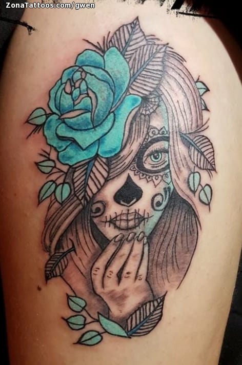 Foto de tatuaje Catrinas, Rosas, Flores