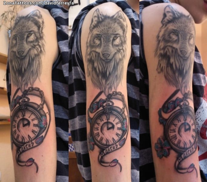 Tattoo photo Wolfs, Animals, Clocks