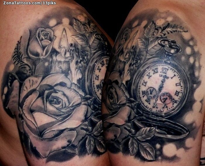 Foto de tatuaje Rosas, Relojes, Velas