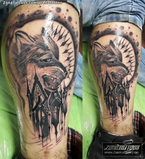 Tattoo photo Wolfs, Castles, Animals
