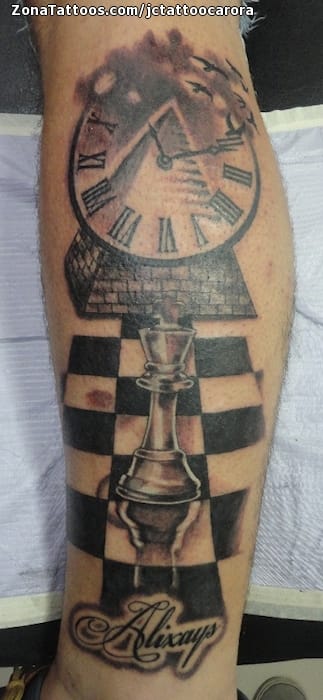 Tattoo photo Clocks, Chess, Pyramids