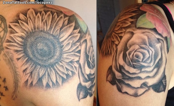 Tattoo photo Sunflowers, Roses, Flowers