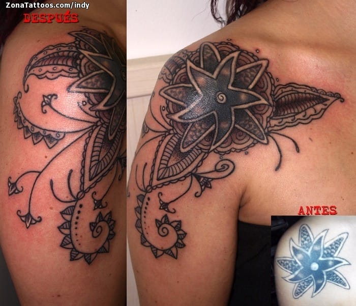 Foto de tatuaje Mándalas, Cover Up, Hombro