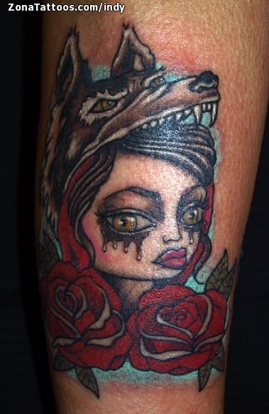 Tattoo photo Wolfs, Girls, Roses